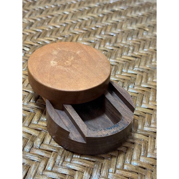 Vintage K. Altman Signed Handmade Wooden Round Puzzle Box - Picture 6 of 8